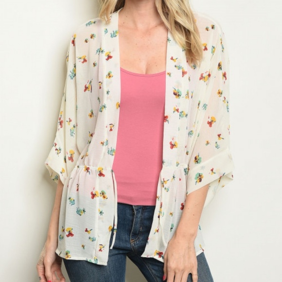 Sheer floral print open kimono cardigan - Picture 2 of 3
